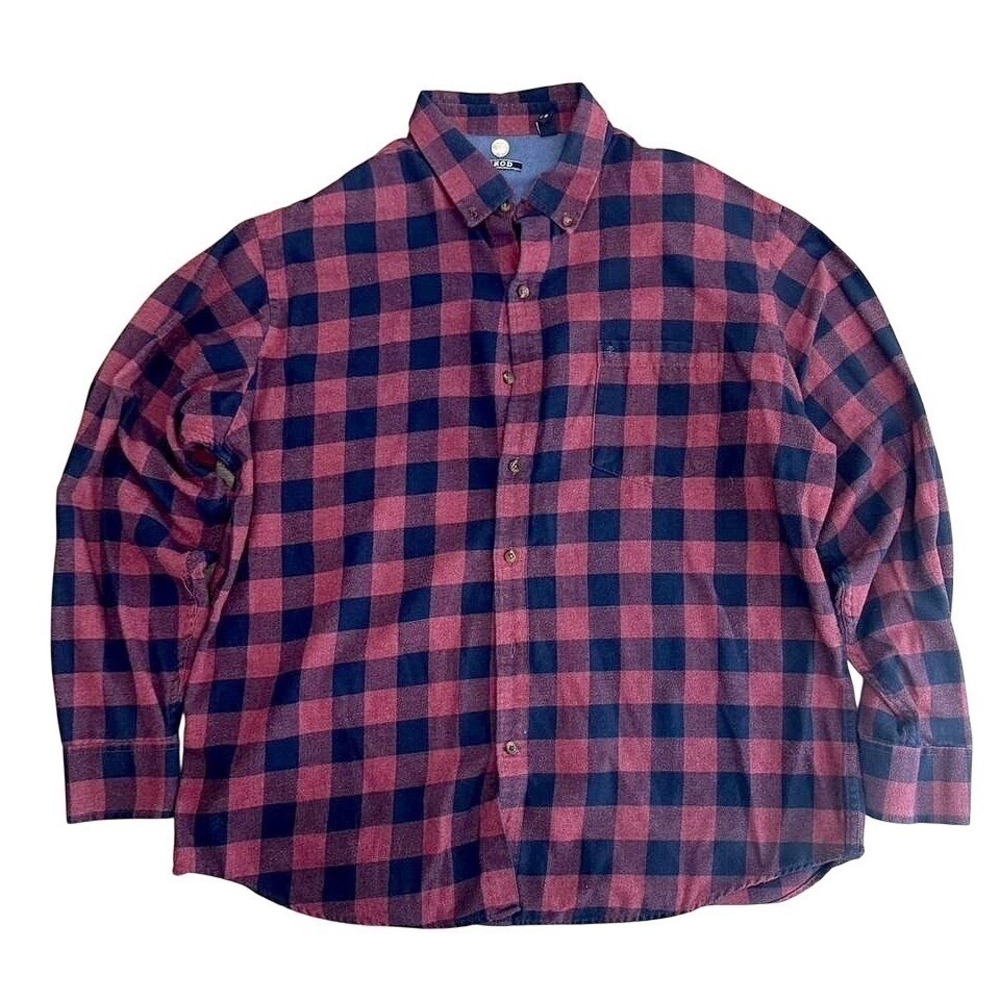 IZOD Mens Buffalo Check Flannel Shirt Burgundy Navy Blue Plaid XL Long Sleeve - Picture 2 of 4